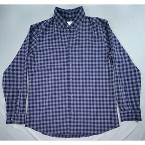 Mizzen+Main Shirt Mens XL Blue Check Long Sleeve Button Up Trim Fit USA Stretch